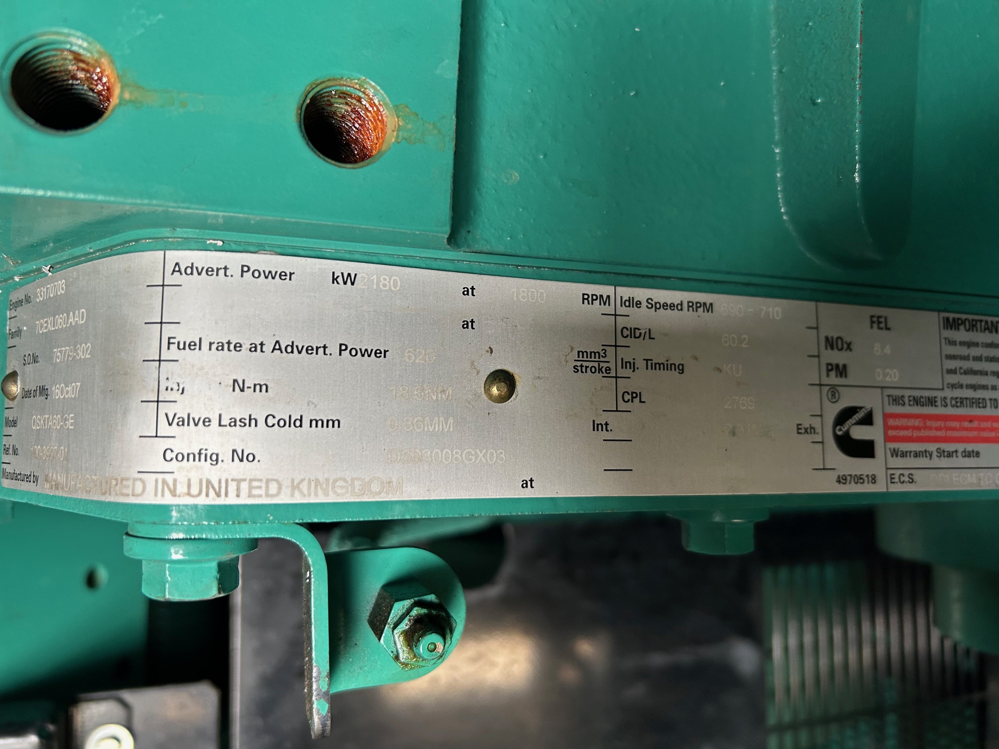 Used Cummins QSK60 Generator Set - Tier 2