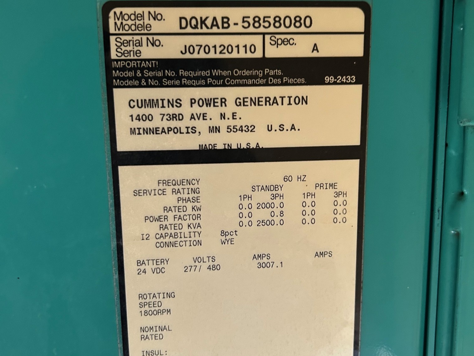 Used Cummins QSK60 Generator Set - Tier 2